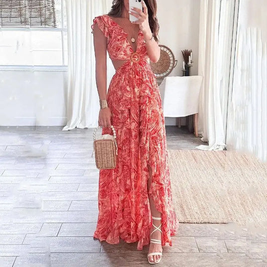 Gemma - Elegant, Sexy Halter Dress with Deep V-Neck