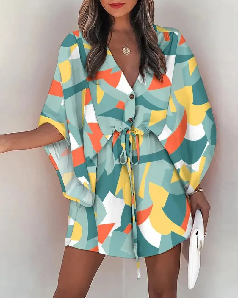 Mc | Summer fashion flying sleeves with v-neck dress shirt