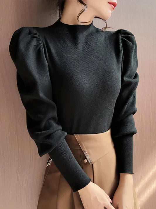 Long-sleeved round-neck Puff blouse for women