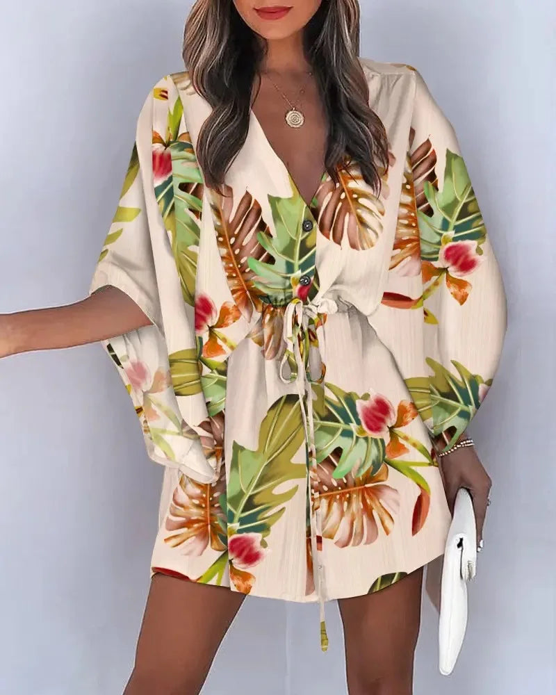 Mc | Summer fashion flying sleeves with v-neck dress shirt