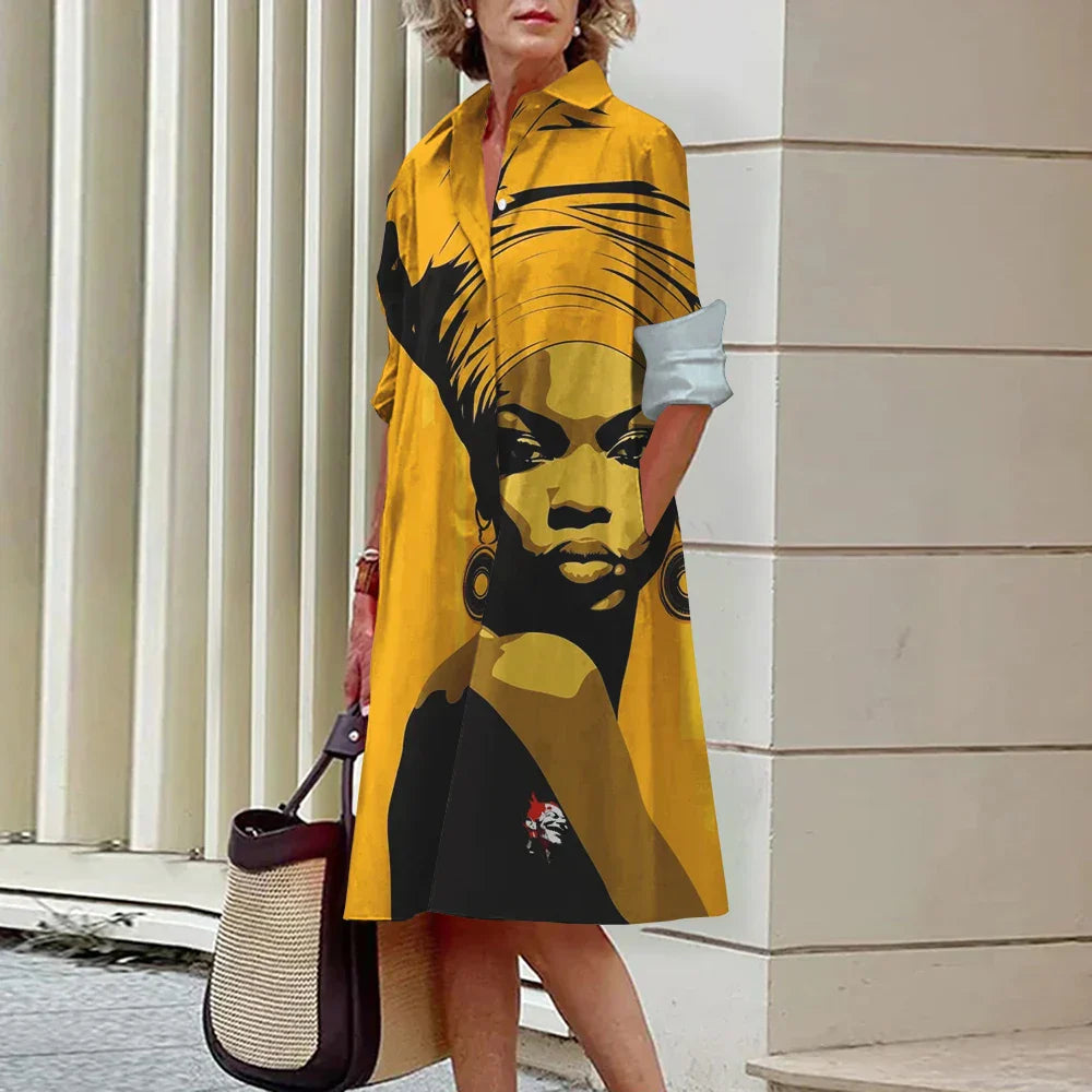 LP | Summer New Elegant Women's Shirt Women Casual Printed Long Sleeve Fashion Lapel Road Women Dresses Dinner Party Dresses