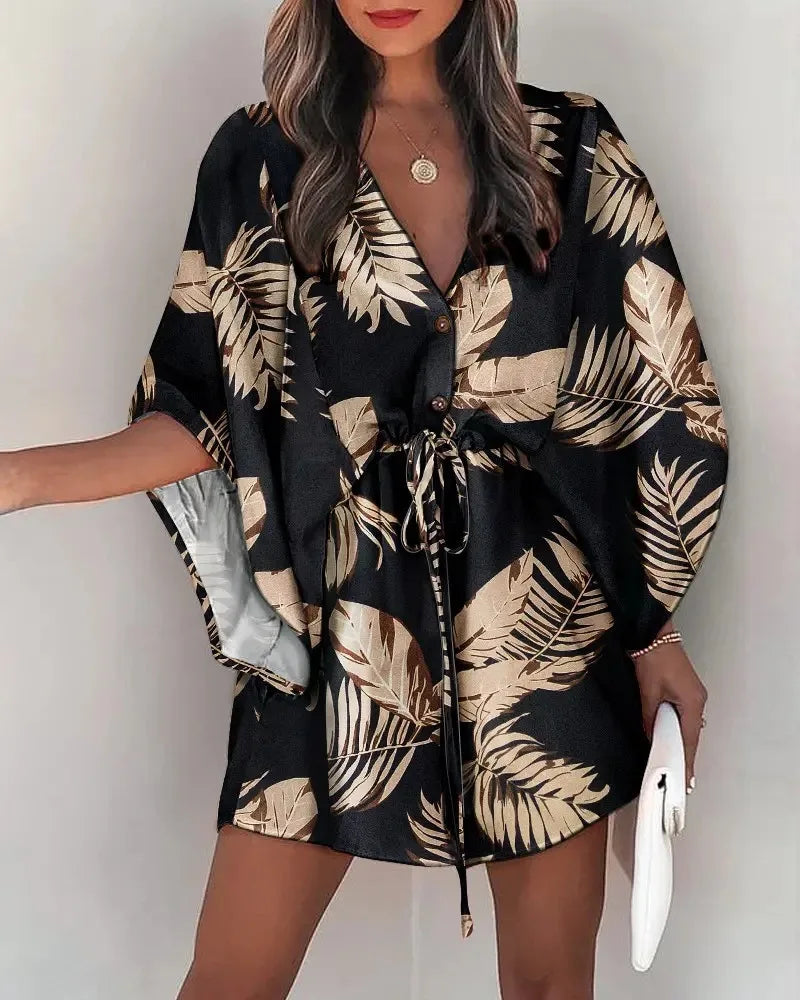 Mc | Summer fashion flying sleeves v-neck dress shirt