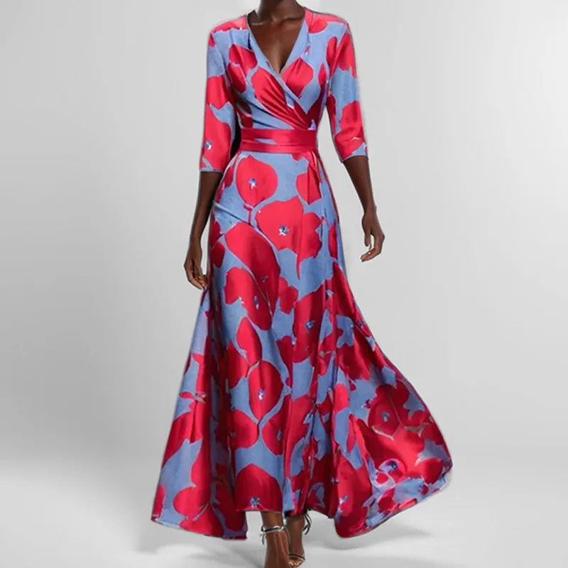 LP | Spring Summer Women Fashion V Neck Strap Party Dress Long Print Sexy Boho Maxi Dresses Short Sleeve Bag Femlae Holiday