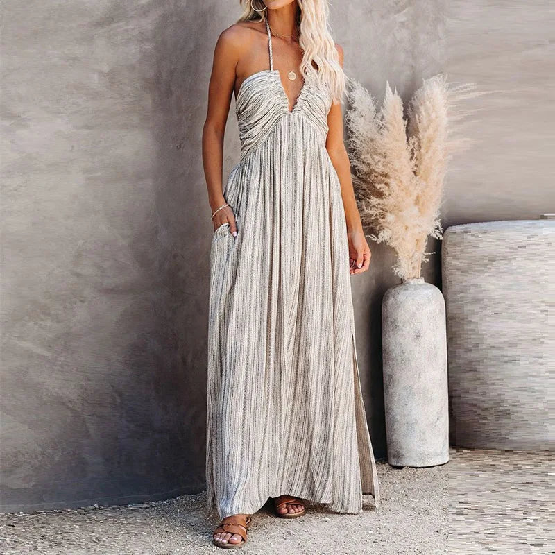 Mc | Sexy long striped dress with adjustable tube top Tanga
