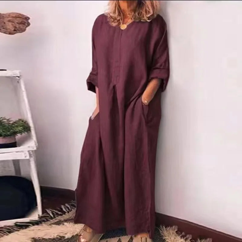Mc | Long dress in vintage cotton and linen