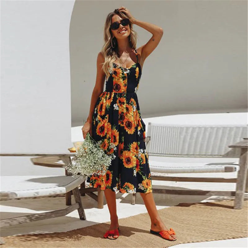 Mc | sexy summer midi dress with beach print