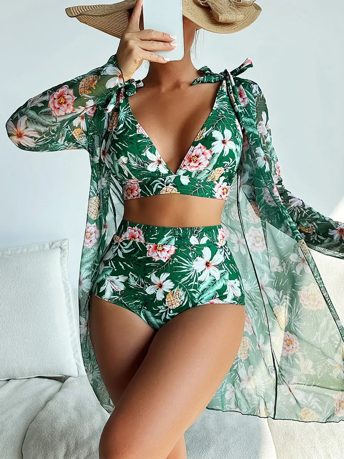 LD Sexy bikini with floral pattern and overlay