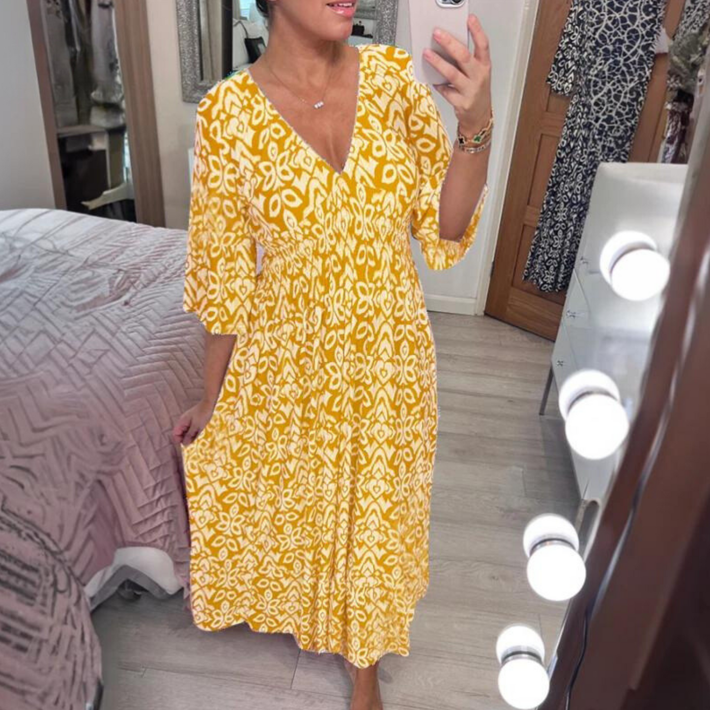 Mc | Joelina -Bohemian V-neck dress with pleated neckline