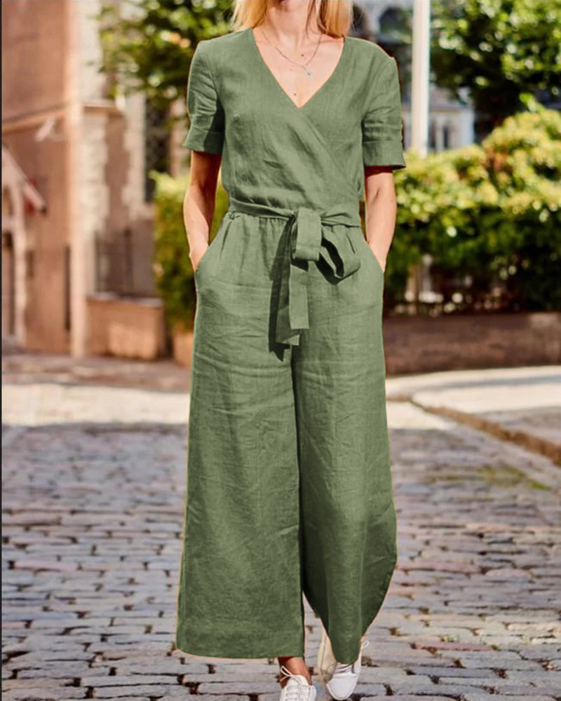 Linn - Belted short-sleeved jumpsuit