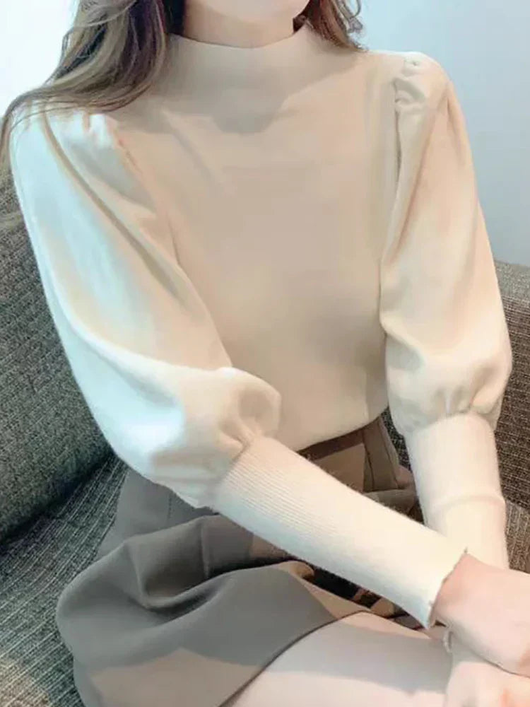 Long-sleeved round-neck Puff blouse for women