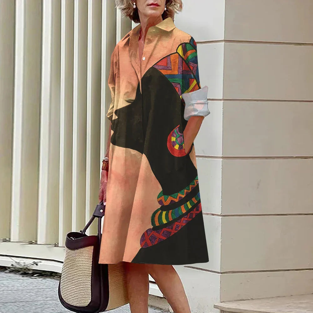 LP | Summer New Elegant Women's Shirt Women Casual Printed Long Sleeve Fashion Lapel Road Women Dresses Dinner Party Dresses