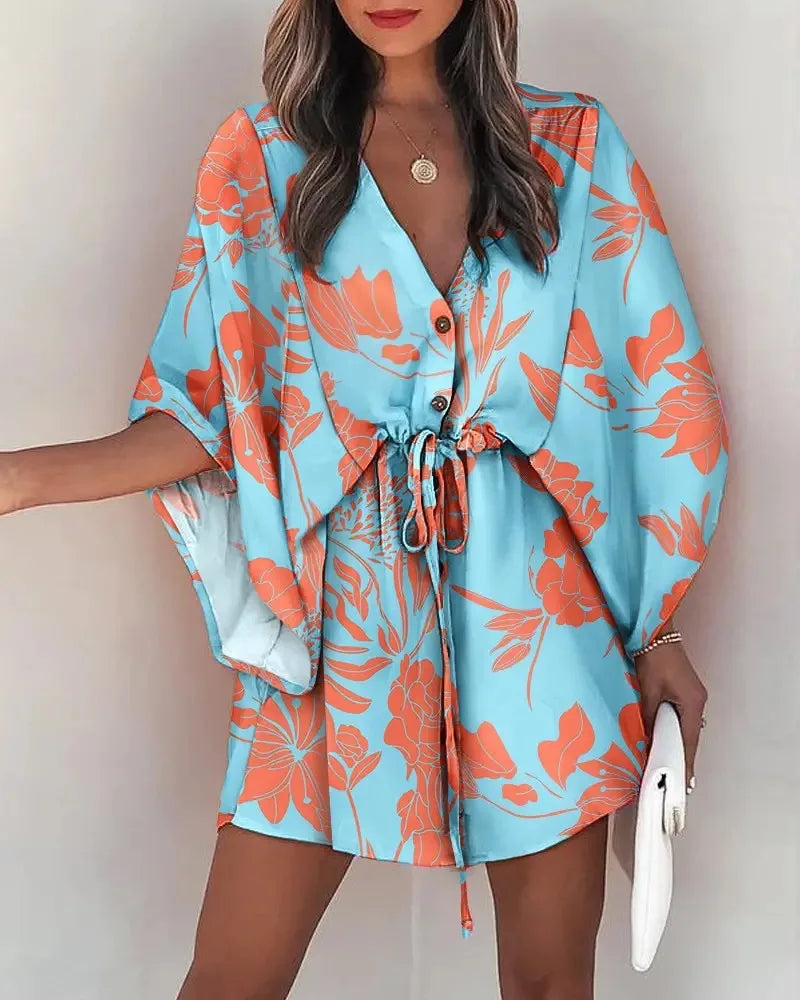 Mc | Summer fashion flying sleeves with v-neck dress shirt