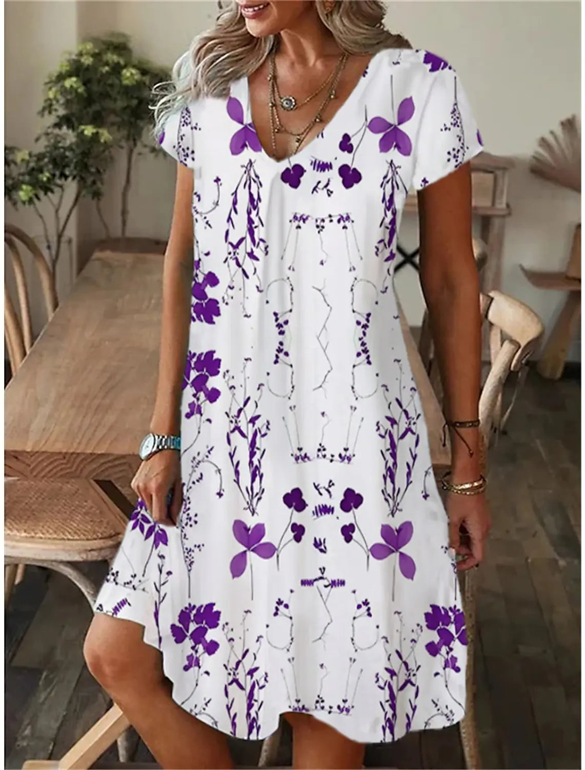 LP | Women's Casual Loose Fitting Short Sleeve Dress Style T-Shirt Mini Dresses Summer Casual Loose Dress Vestidos