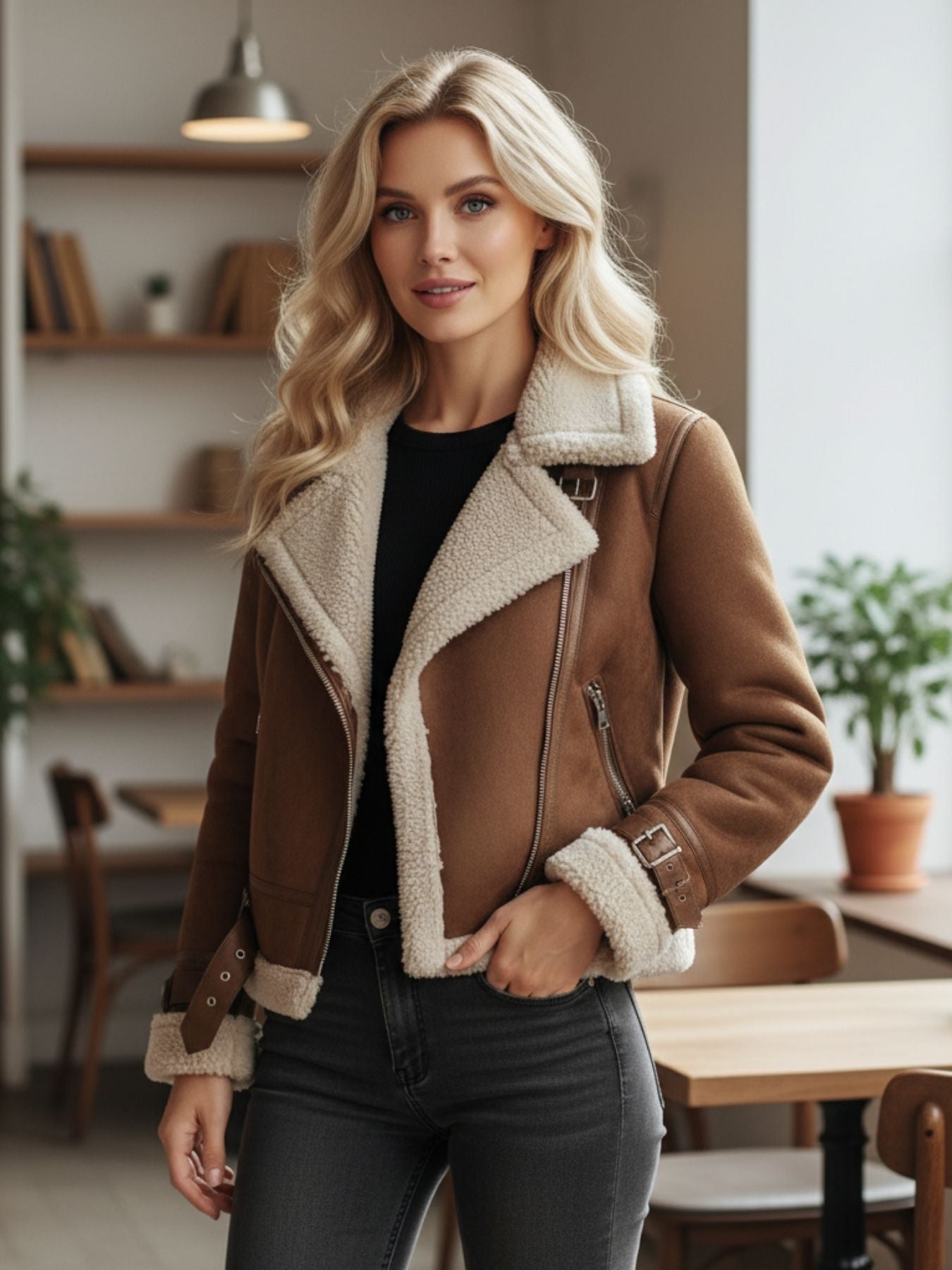Selena | Women's Leather Jacket with Sherpa Lining Chic and Warm