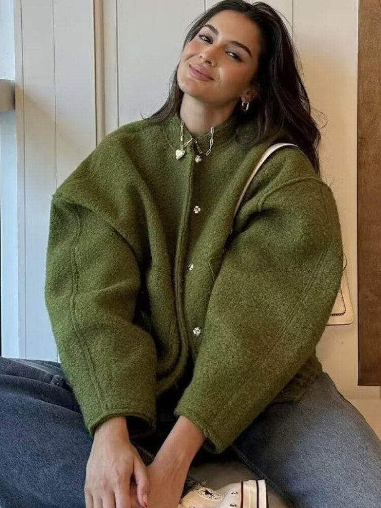 Ophelia | Women's Oversized Jacket Long-Sleeved Top Coat with Hidden Buttons