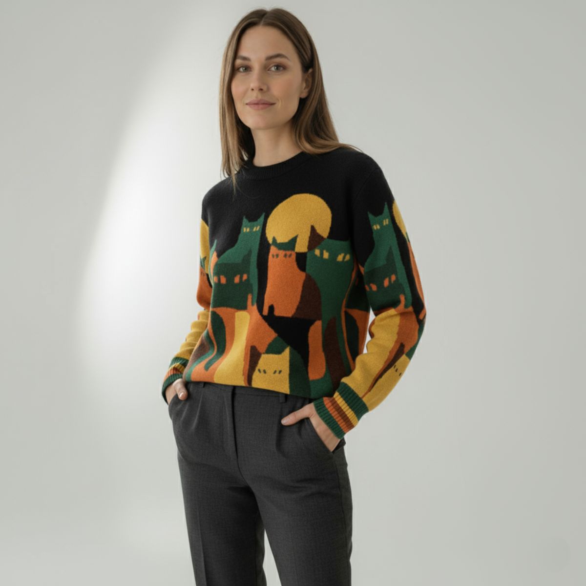 Amélie | Chic and Comfortable Unisex Sweater with Cat Pattern