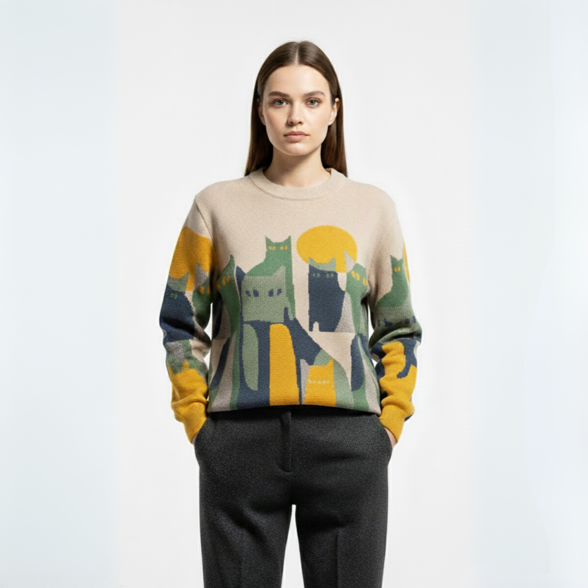 Amélie | Chic and Comfortable Unisex Sweater with Cat Pattern