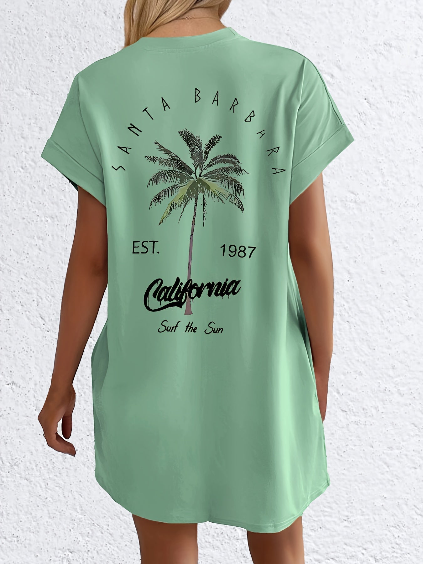 T-shirt dress - Palm print with pocket and comfortable fit