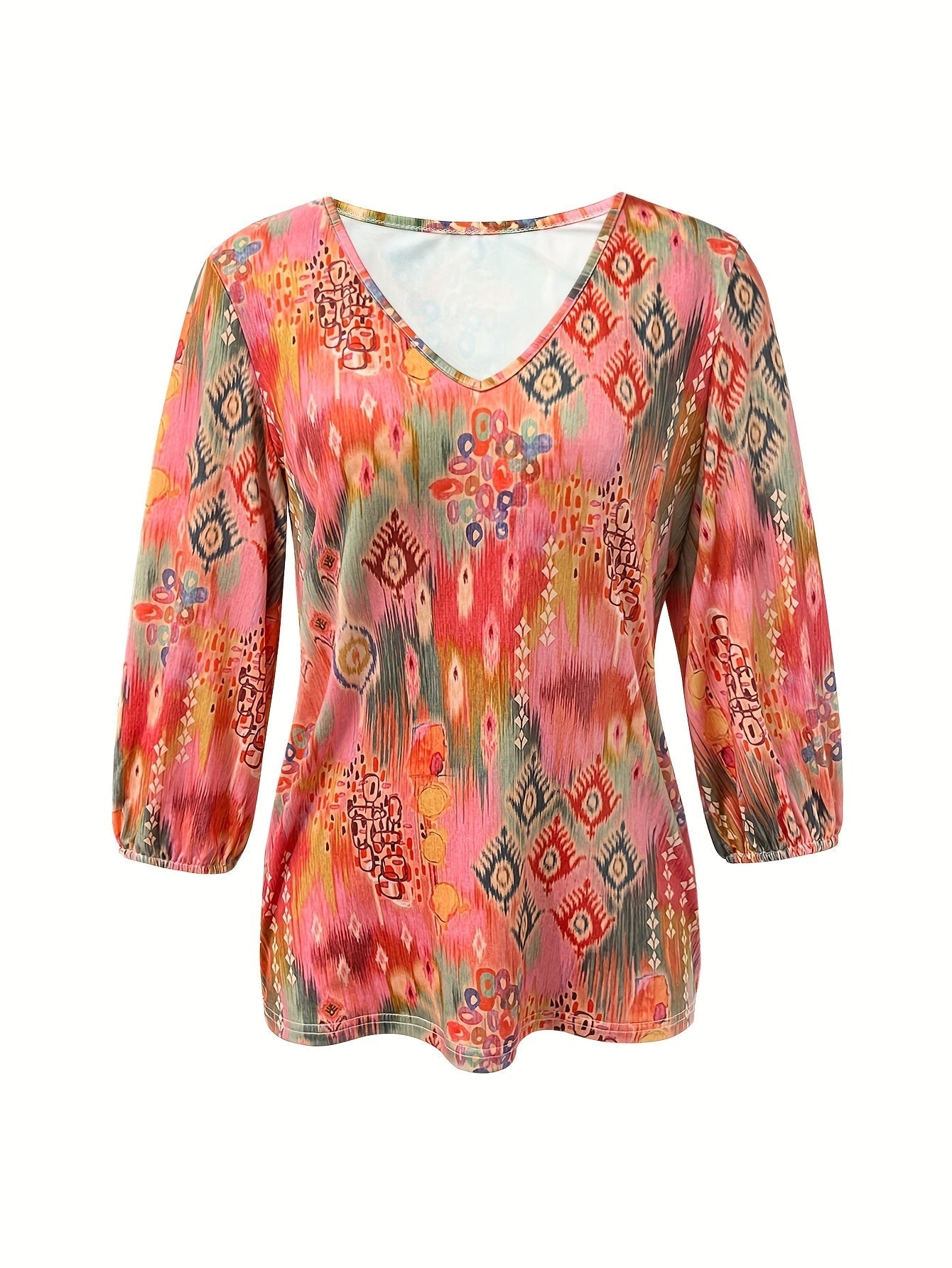 T-shirt - V-neck and breathable fabric with floral print