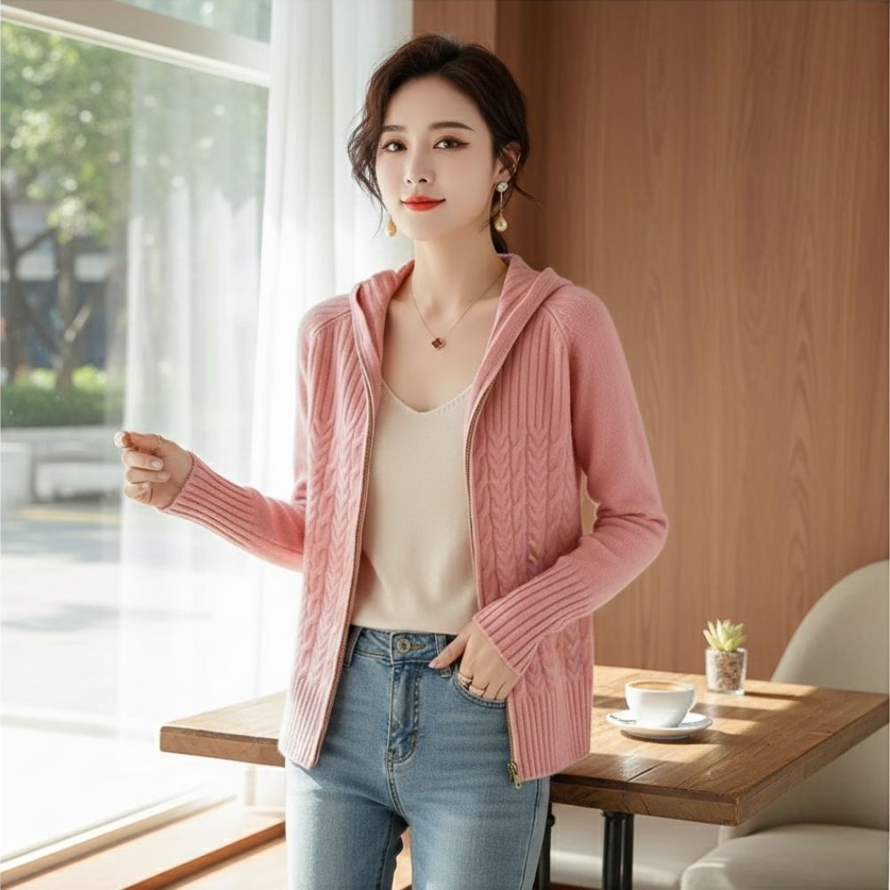 Ubelia | Women's Cashmere Cardigan with Chic Drawstring