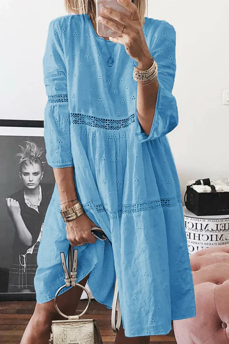 Mc | Casual pastel-colored dresses in simple patchwork with round neckline