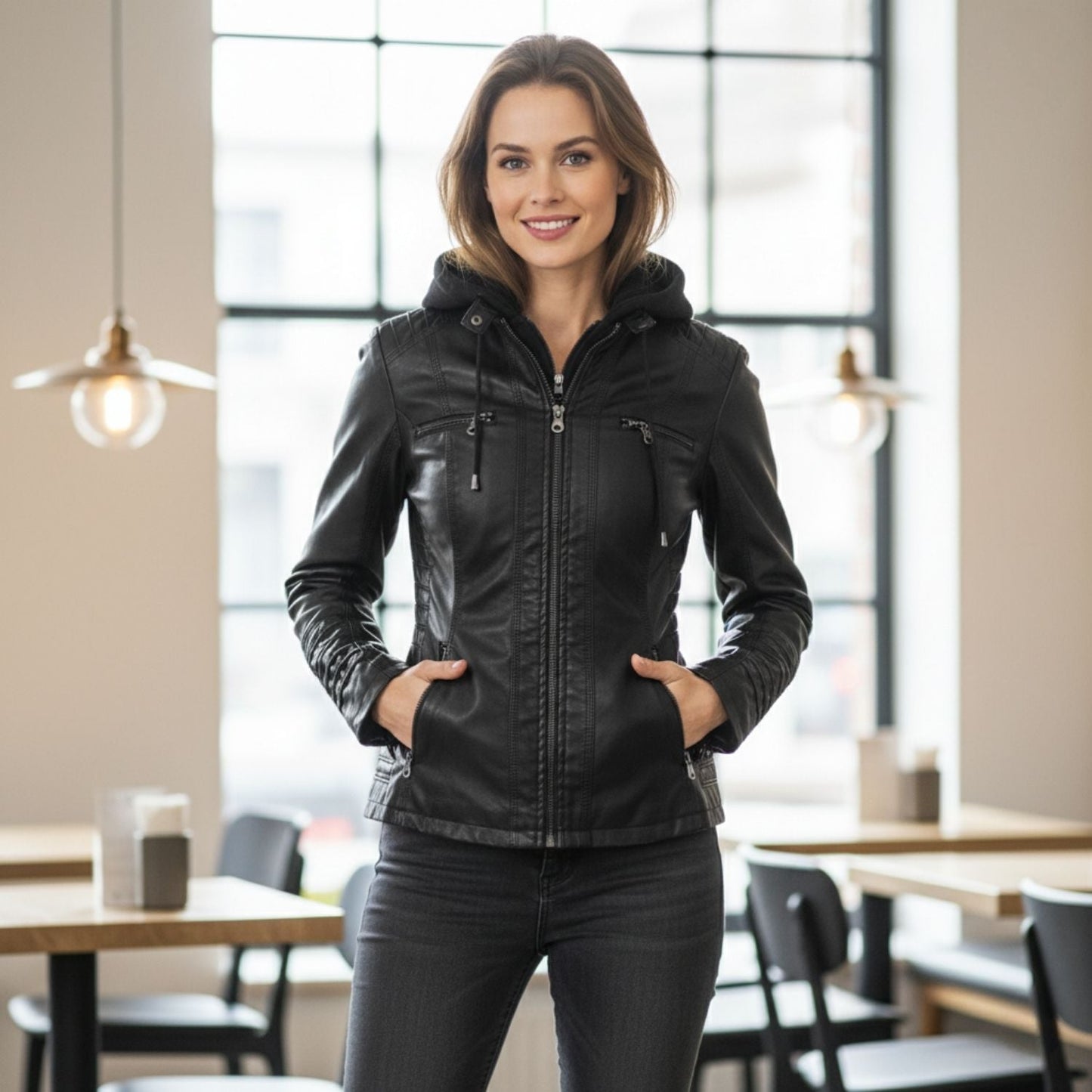 Lyra | Women's Leather Jacket with Hood Chic and Comfortable