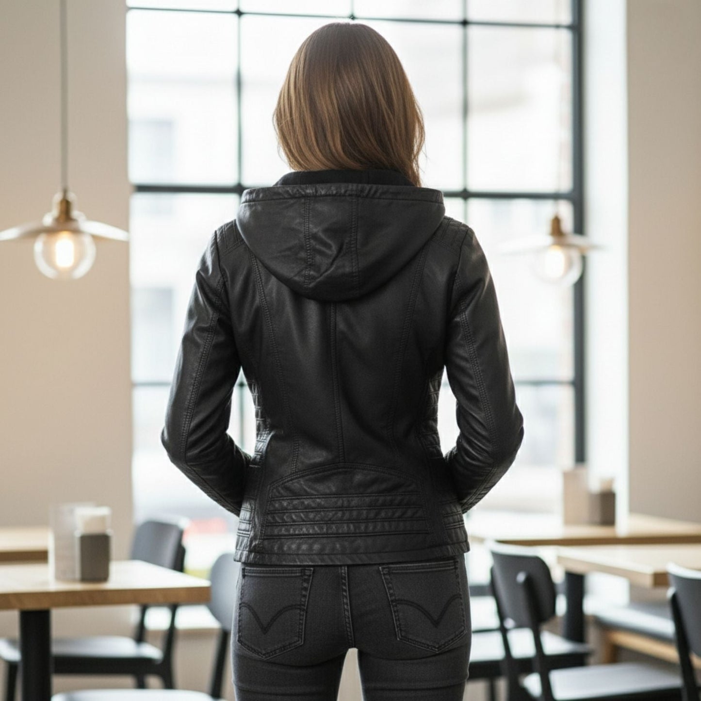 Lyra | Women's Leather Jacket with Hood Chic and Comfortable