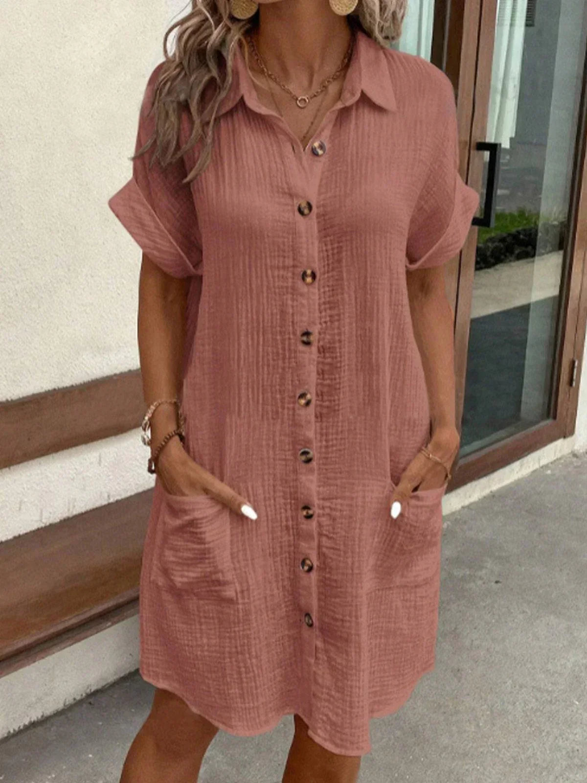 LP | Structured cotton shirt dress with buttons and breast pocket