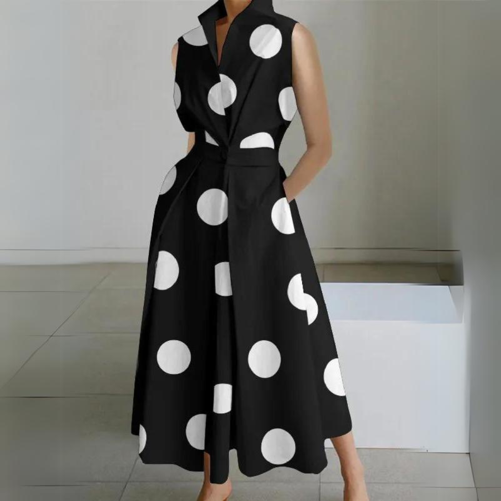Mc | Sleeveless Polka Dot Midi Dress