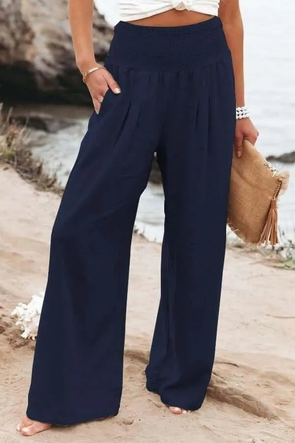 Casual wide-leg pants - Cotton and linen blend - Lightweight and breathable - Perfect for summer outings