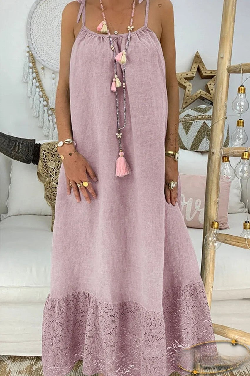 Shirt dress with lace insert and knotted lace insert