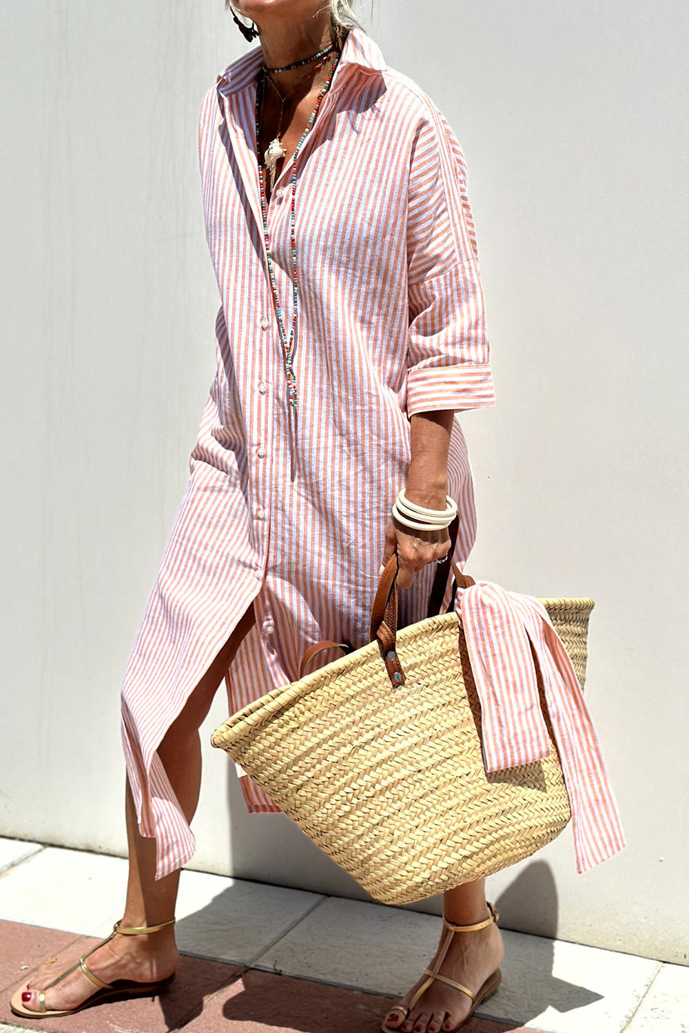 Elegant striped shirt dress