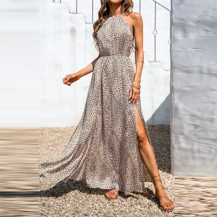 Summer dress with leopard print and leg cutout