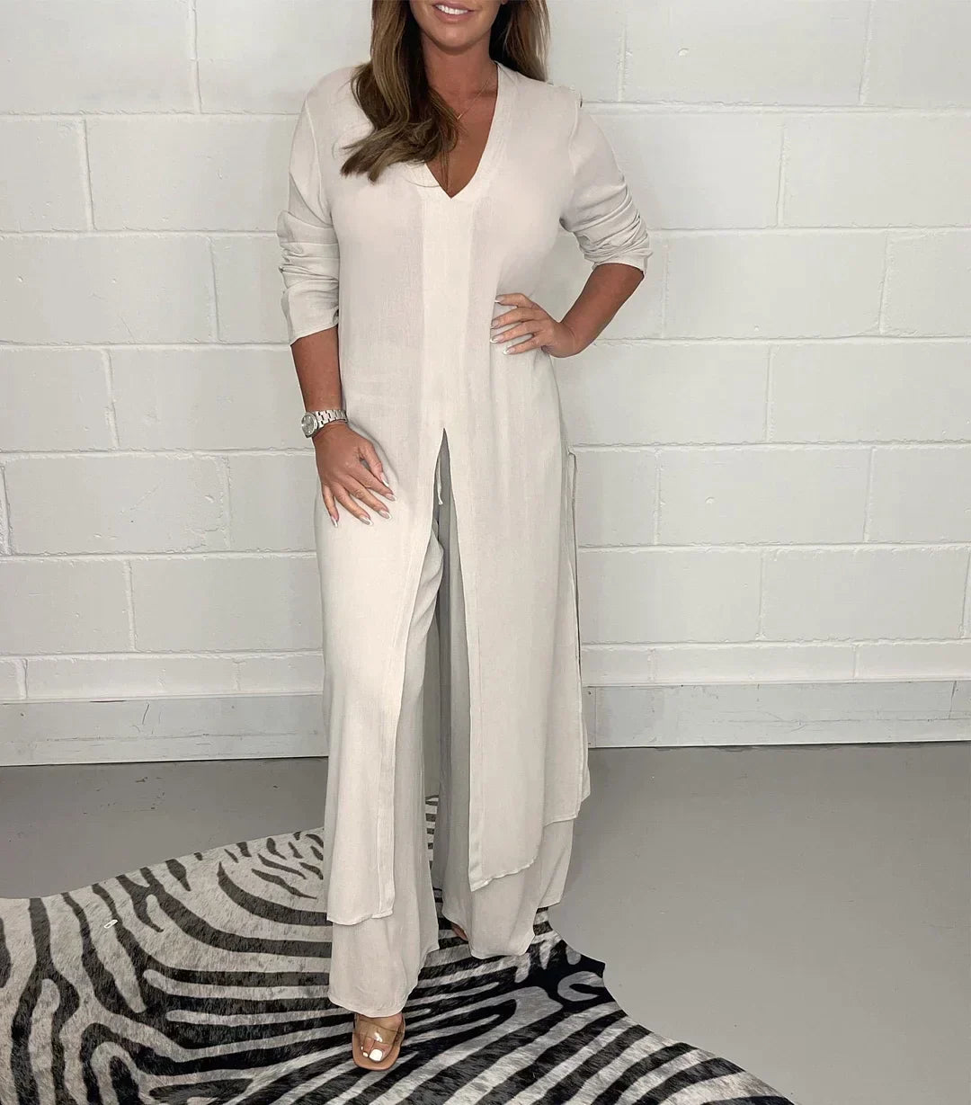 ELISSE | Casual 2-piece set: long top, fitted trousers