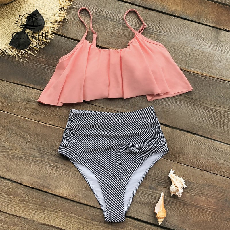 Colorful bikini with ruffles