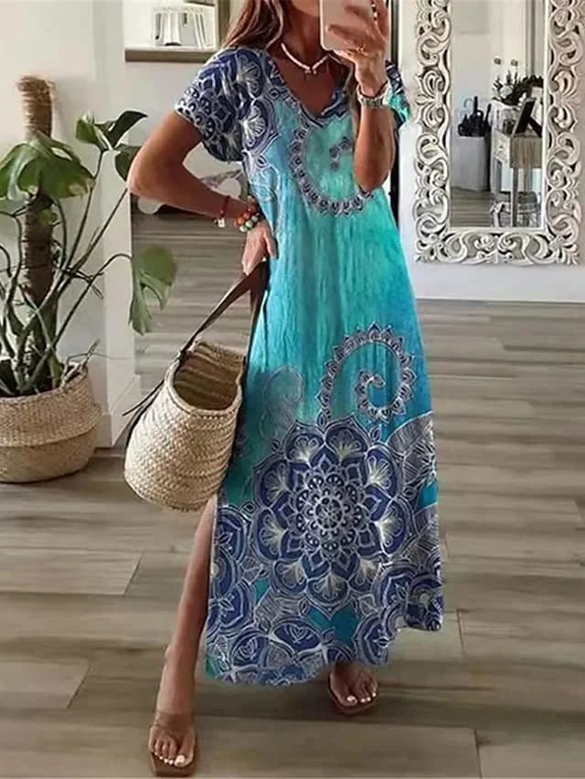 LP | Printed casual v-neck dress for women