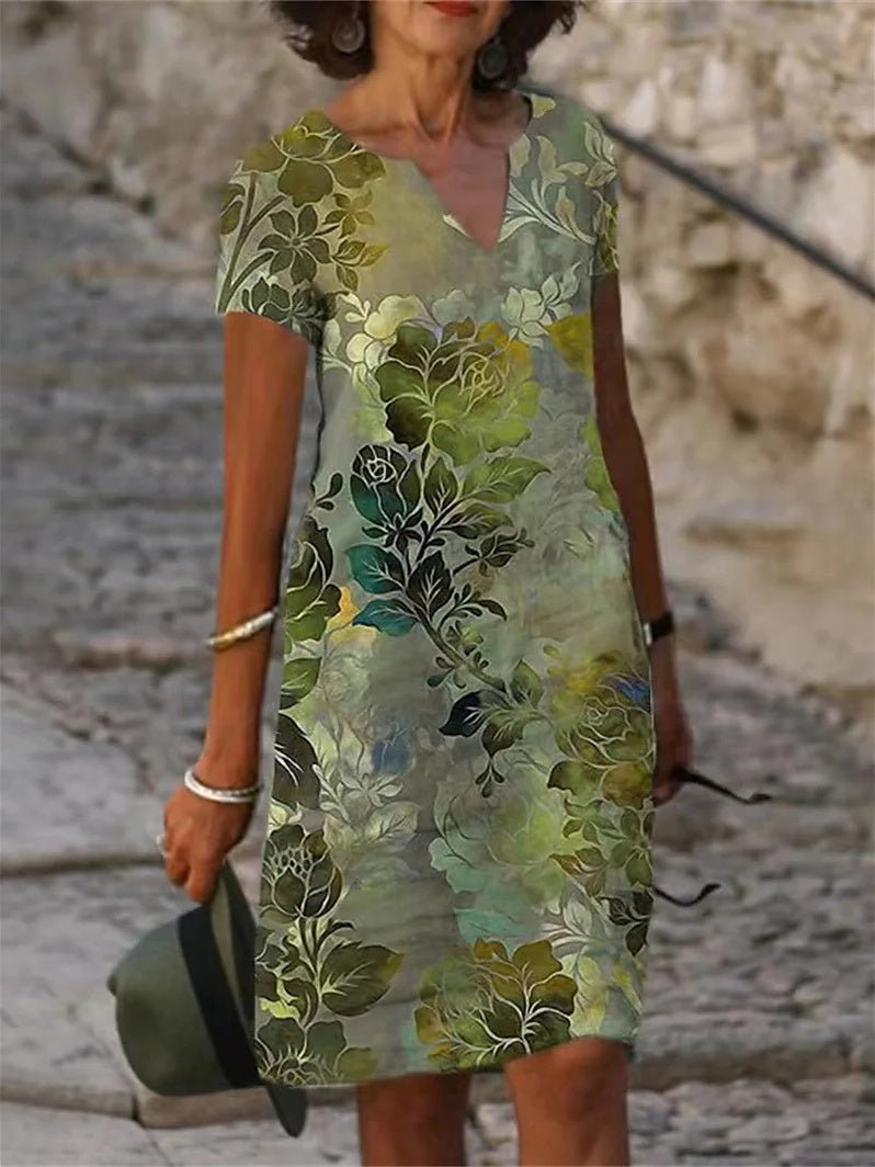 LD | midi dress with short sleeves and V-neckline