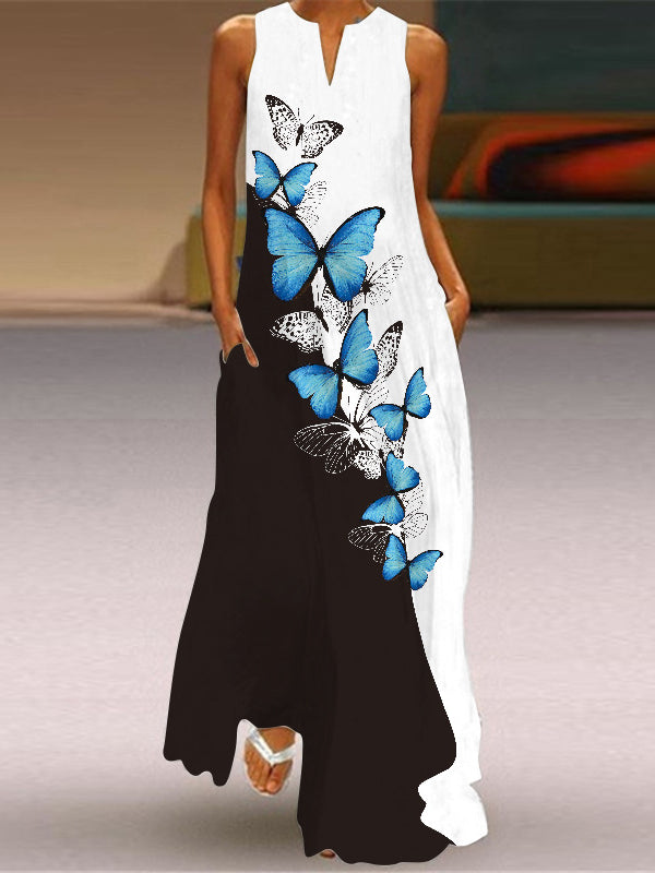 LD Sleeveless maxi dress with V-neck and print