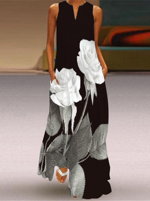 LD | Printed V-neck sleeveless sexy summer dress