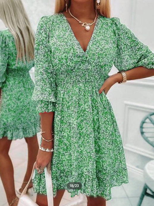 LD | Boho Print Dress with short sleeves and floral pattern