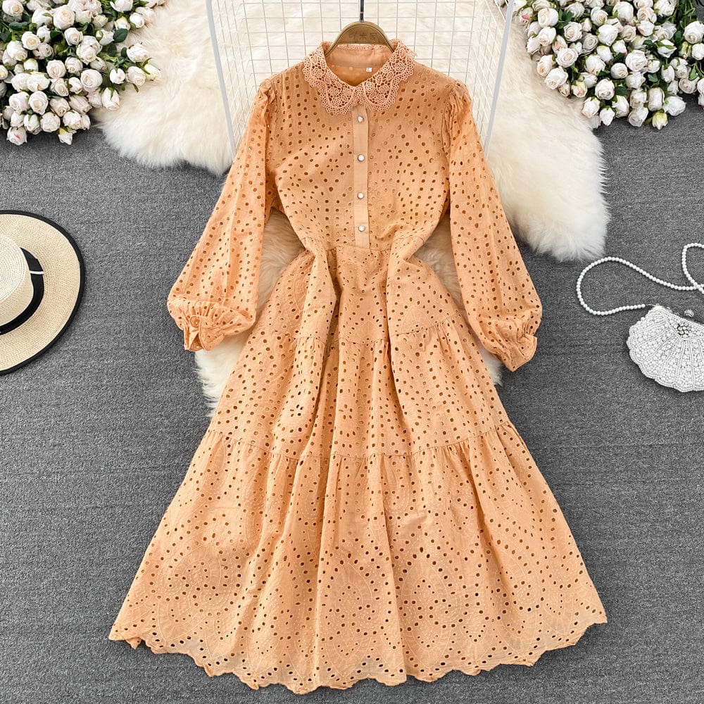 LP | long-sleeved dress with hollowed-out lapels