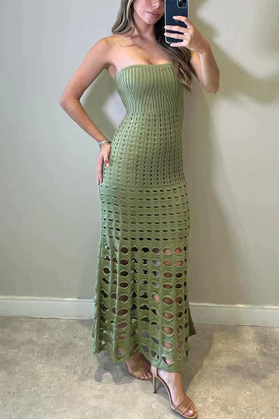 LP | Off-the-shoulder rustic maxi dress with patchwork and cut-outs