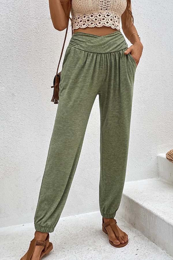 Temperament casual loose pocket high-waisted pants