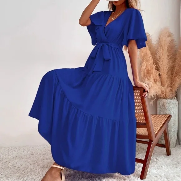 LP | Boho wrap dress with butterfly sleeves and ruffle maxi dress