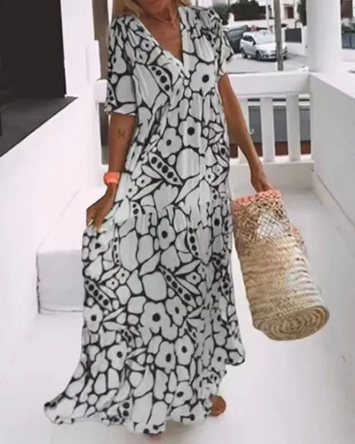 Audrey Short Sleeve Maxi Dress with Print