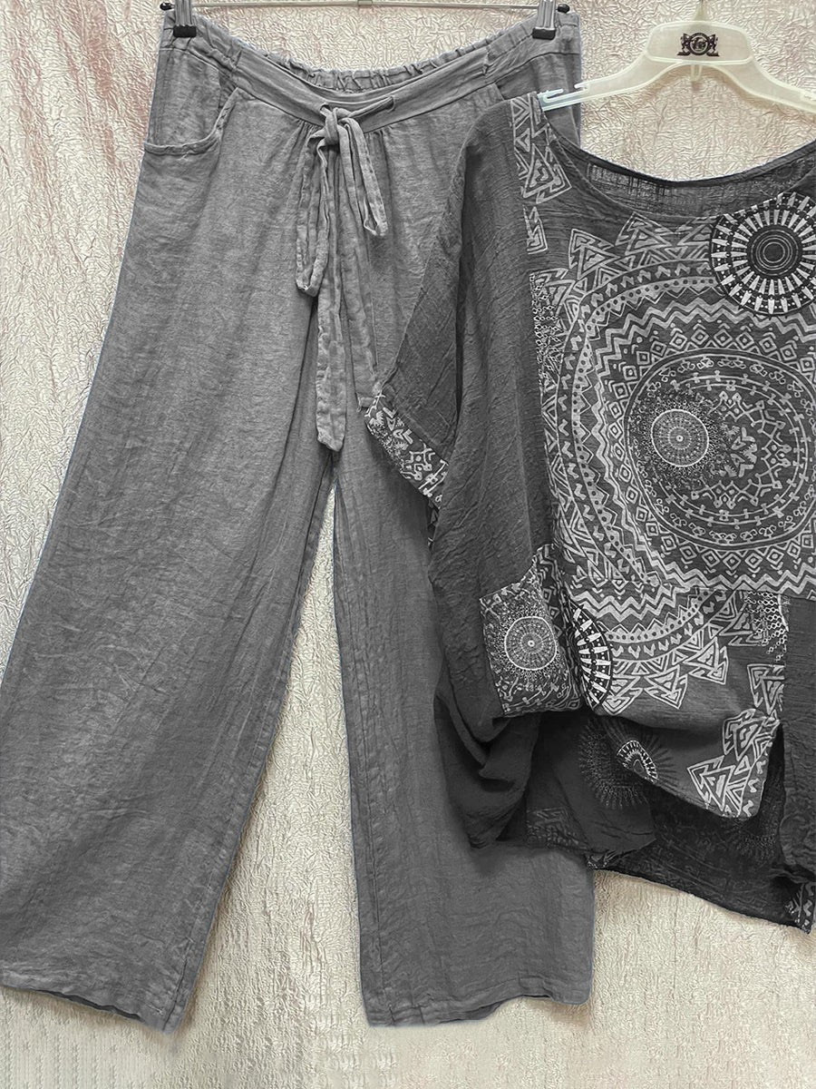 Two-piece set with loose bohemian print