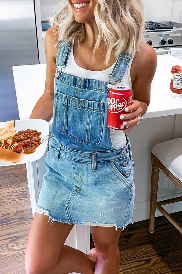 Adjustable buckle denim jumpsuit dress