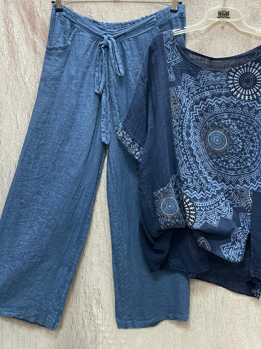 Two-piece set with loose bohemian print