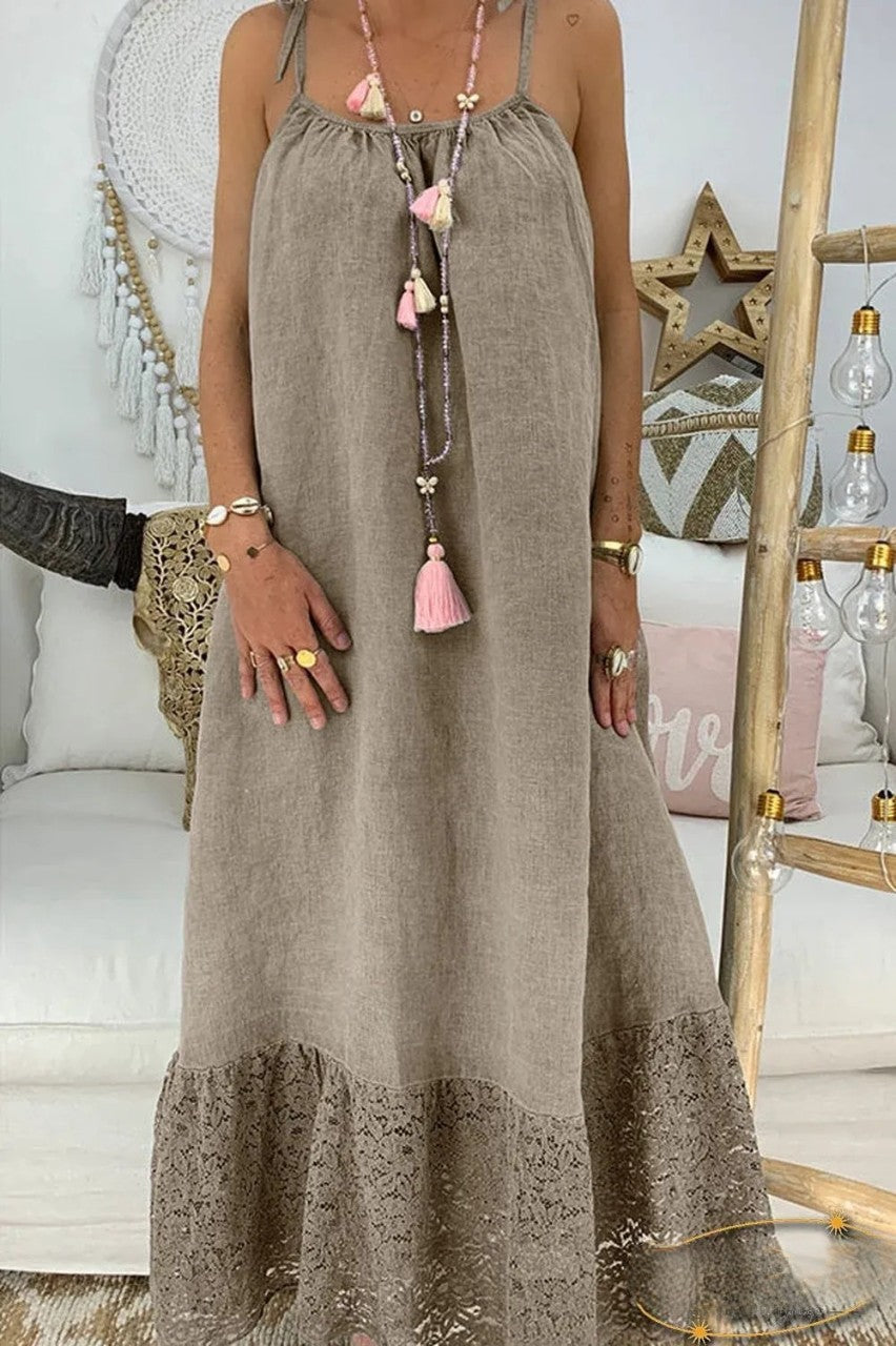 Shirt dress with lace insert and knotted lace insert