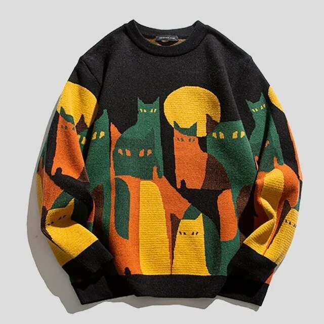 Amélie | Chic and Comfortable Unisex Sweater with Cat Pattern